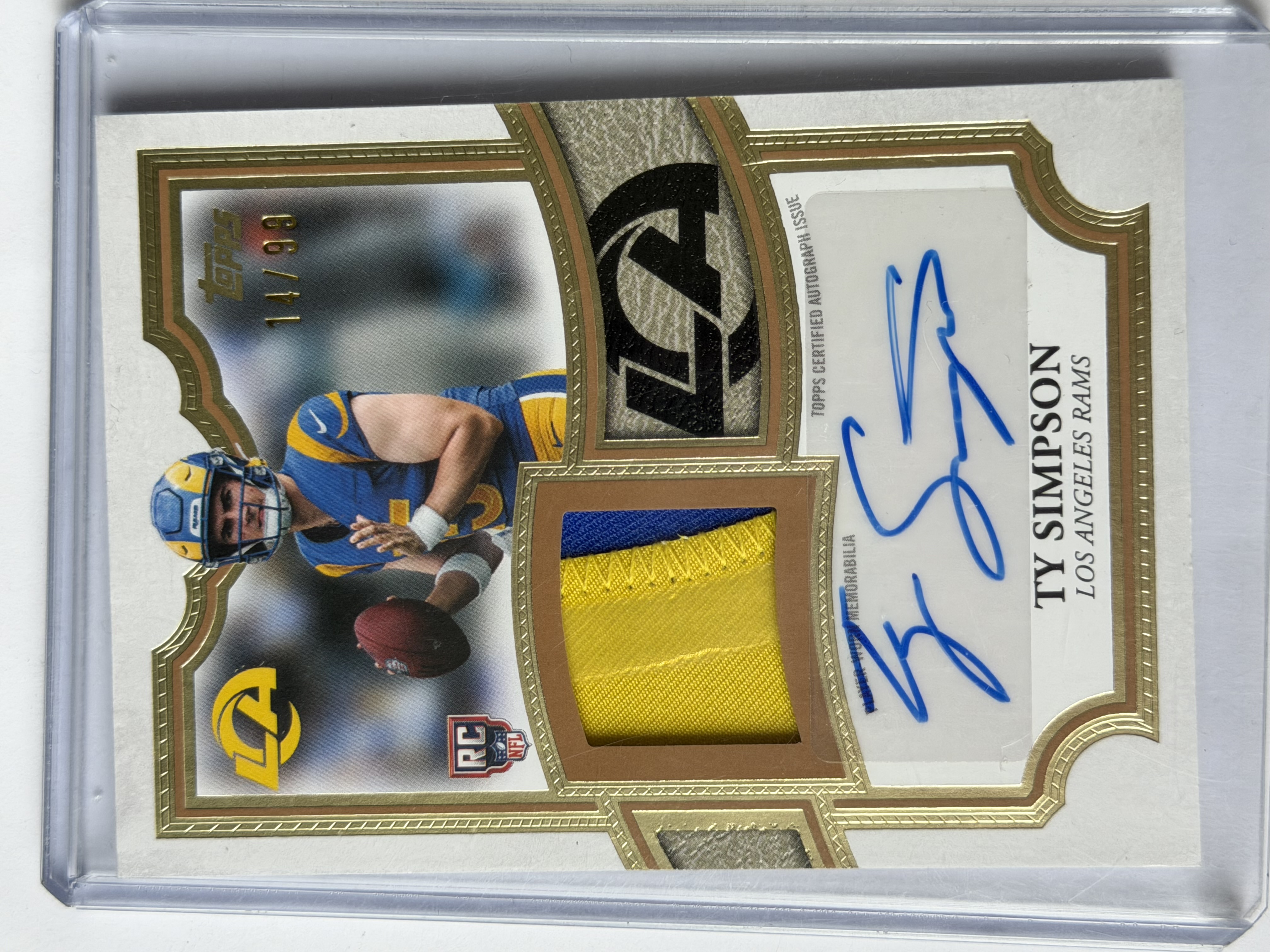 Carta Ty Simpson 14/99 Rookie Patch Autograph Memorabilia 14/99